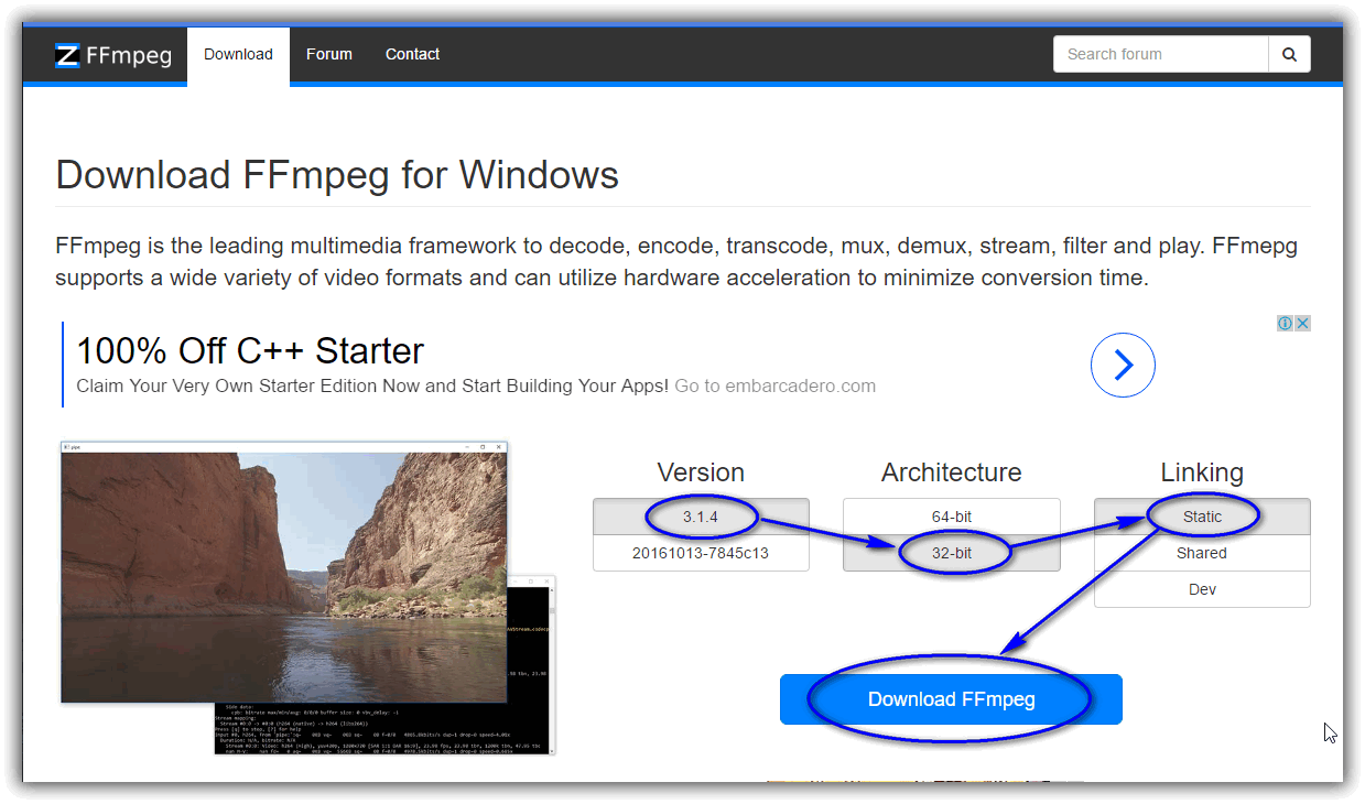 FFmpeg Windows バージョンのダウンロード